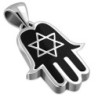 Silver Hamsa Necklace with Star of David and Black Onyx