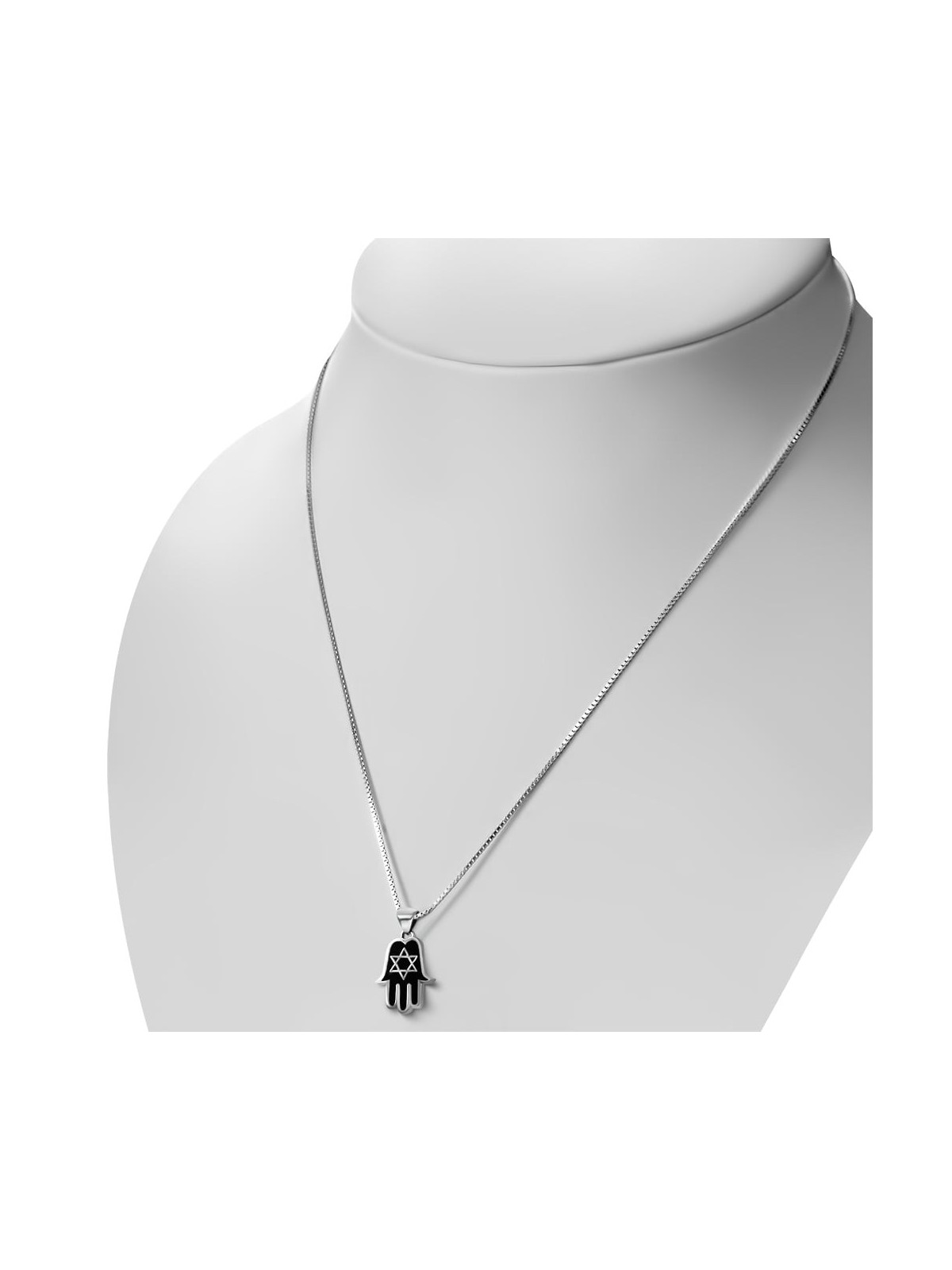 Collier Hamsa en argent avec étoile de David et onyx noir