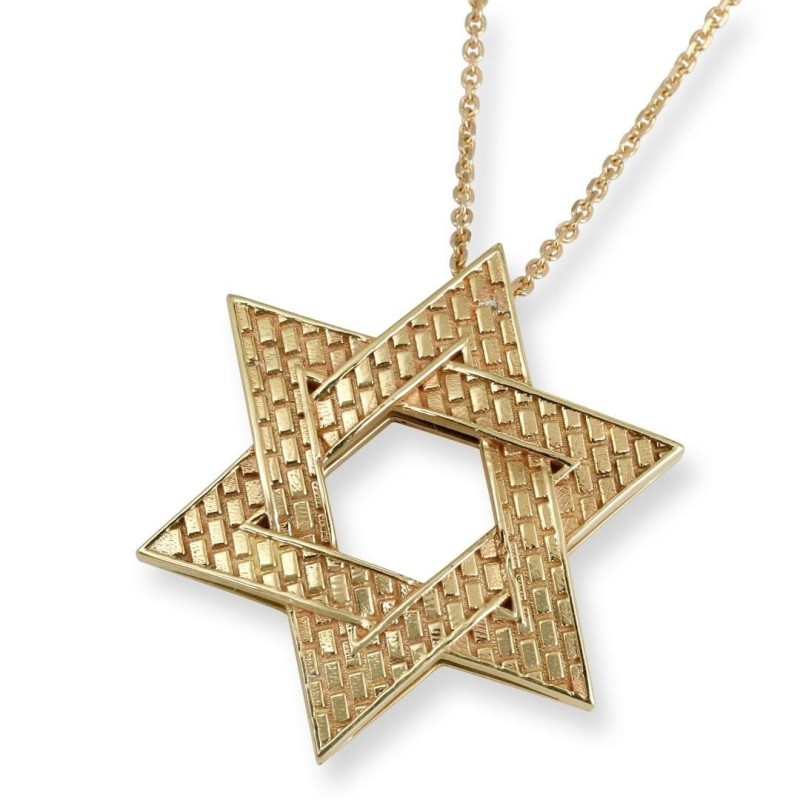Rafael Jewelry Pendentif étoile de David en or 14 carats avec murs de la vieille ville de Jérusalem
