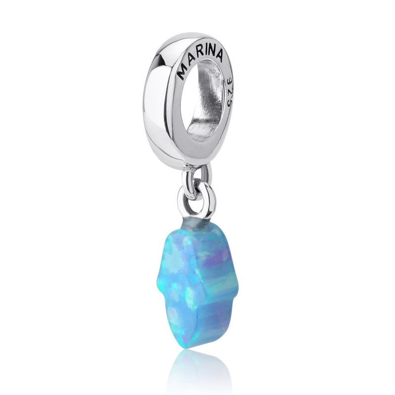 Marina Jewelry Pendentif Hamsa en Opale Bleue