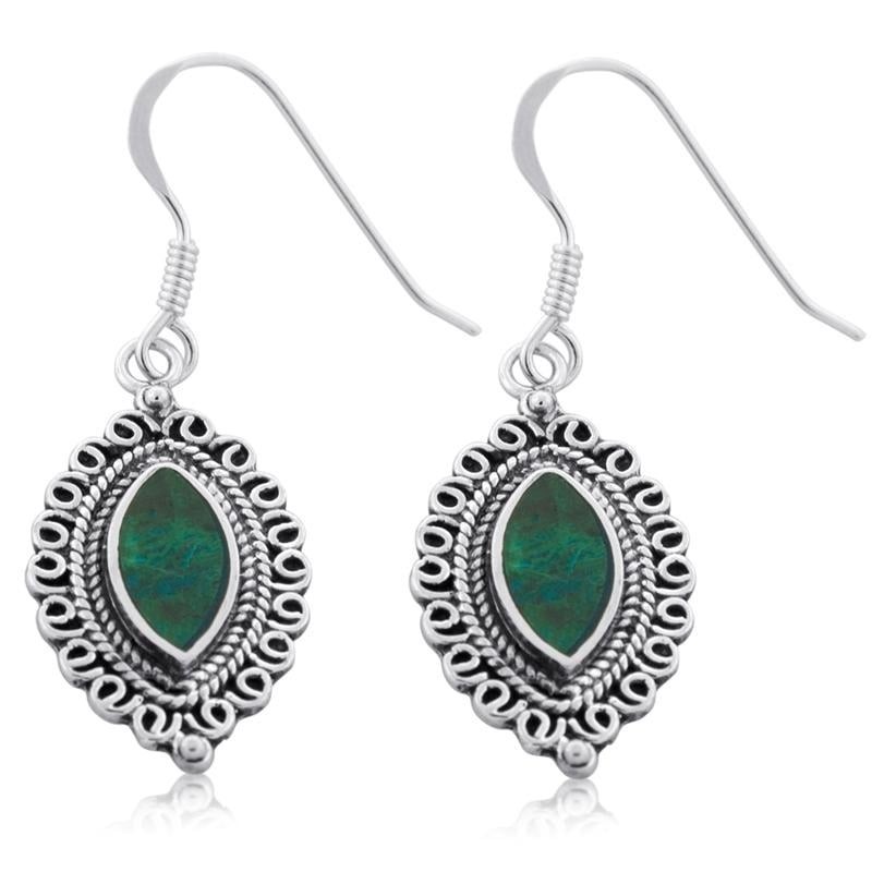 Rafael Jewelry Boucles d'oreilles en forme de clou de girofle et pierre d'Eilat en argent