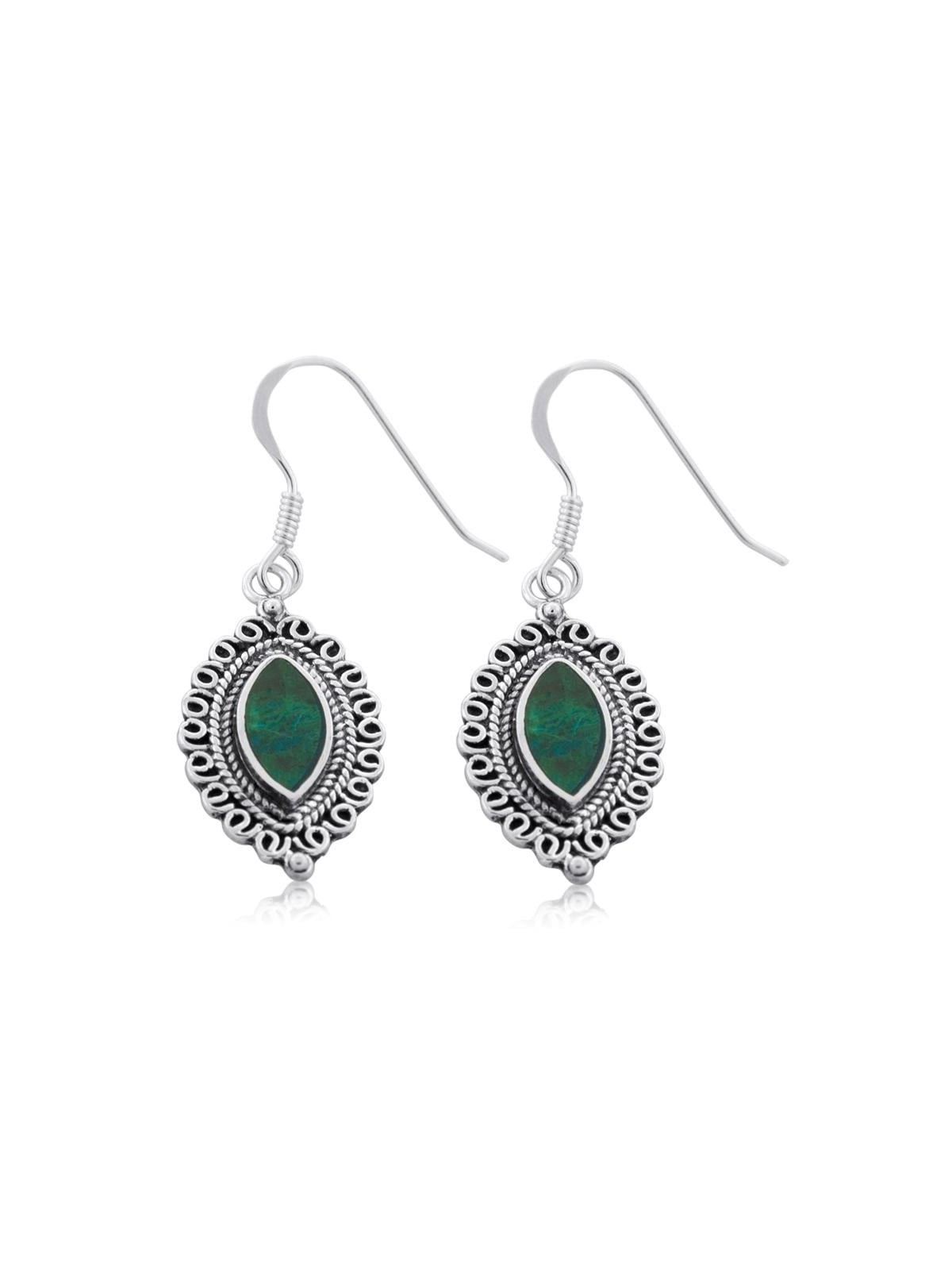 Rafael Jewelry Eilat Stone and Silver Clove Shape Earrings