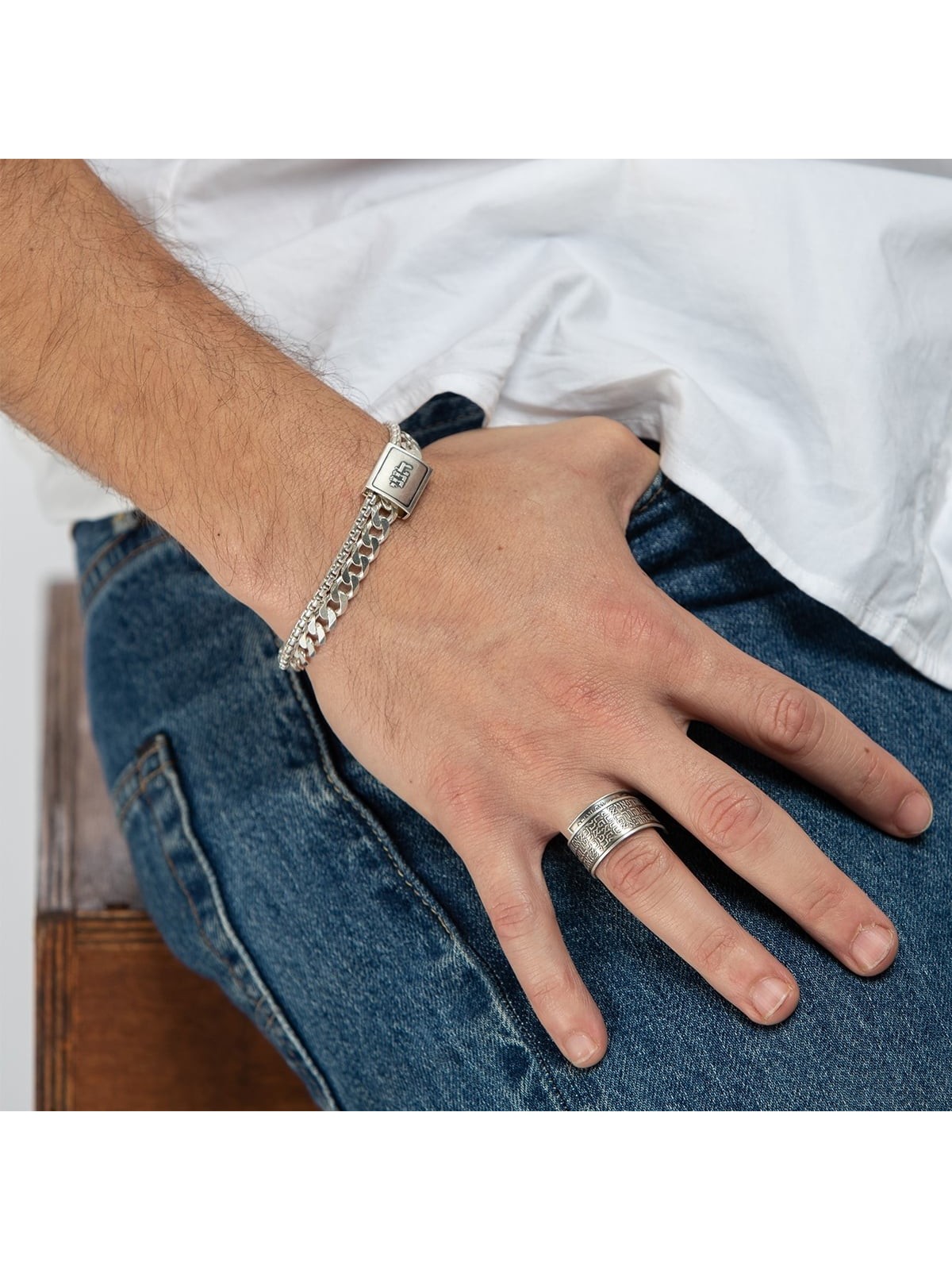 925 Sterling Silver Men's Bracelet with Hineni Pendant