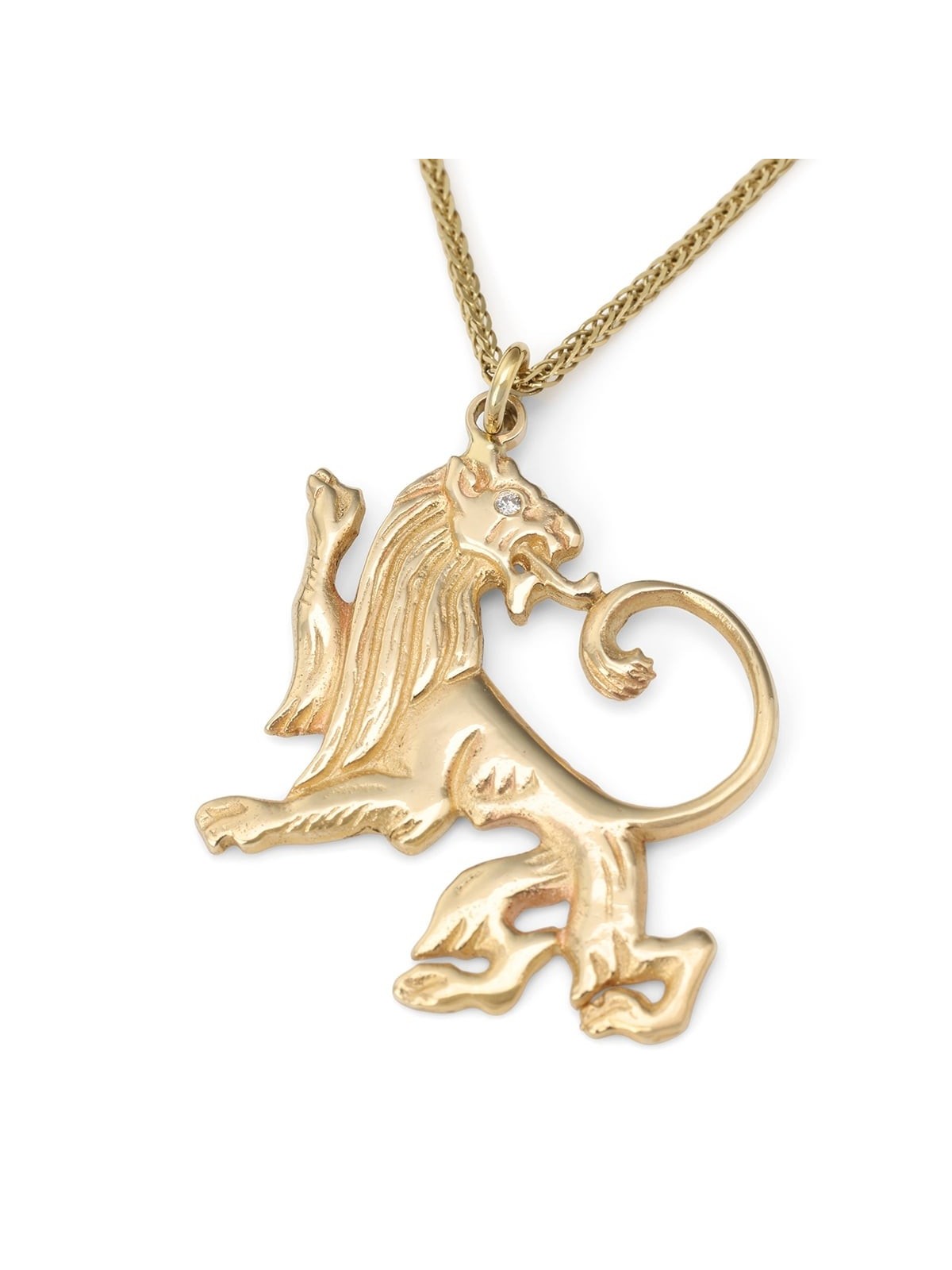 Diamond-Accented Handcrafted 14K Yellow Gold Lion of Judah Pendant Nec