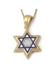 14K Yellow Gold Magen David Pendant with Blue Enamel and Diamonds