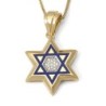 14K Yellow Gold Magen David Pendant with Blue Enamel and Diamonds