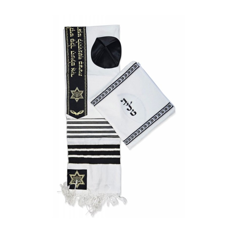 Ateret Acrylic Tallit Set Black and Gold Stripes S... | Modern Tallits