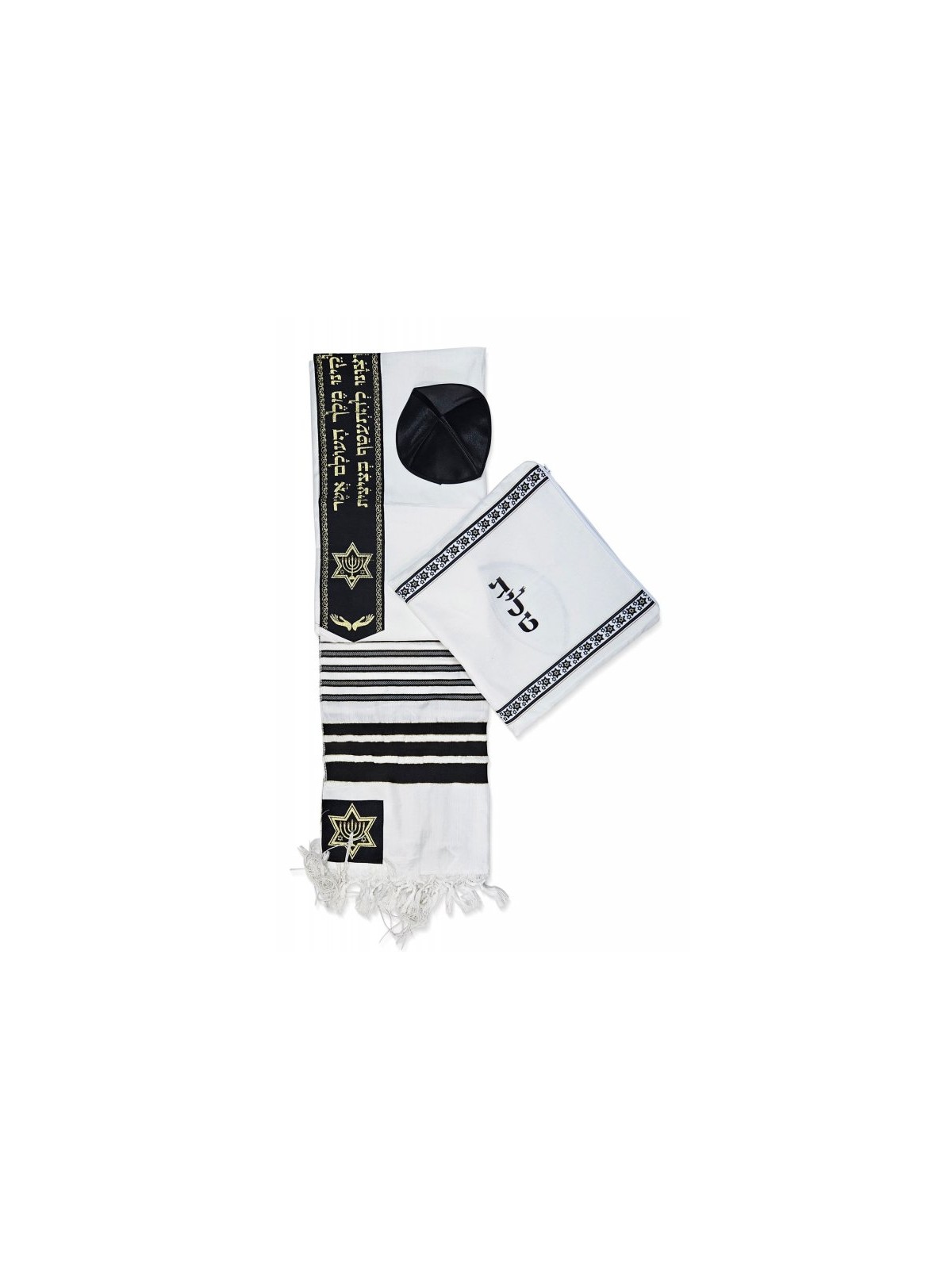 Ateret Acrylic Tallit Set Black and Gold Stripes S... | Modern Tallits
