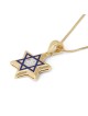 Pendentif Magen David en or jaune 14 carats avec émail bleu et diamants