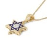 14K Yellow Gold Magen David Pendant with Blue Enamel and Diamonds