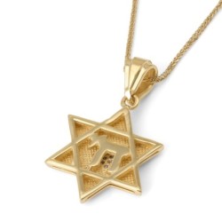 14K Yellow Gold Magen David Pendant with Blue Enamel and Diamonds