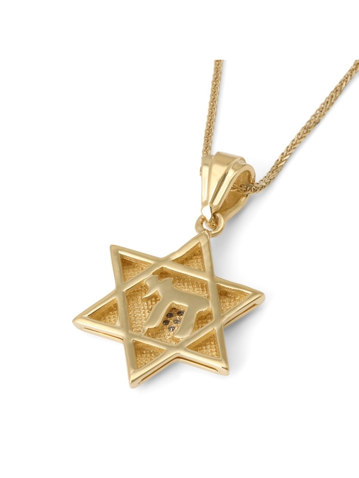 Pendentif Magen David en or jaune 14 carats avec émail bleu et diamants