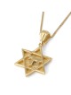 14K Yellow Gold Magen David Pendant with Blue Enamel and Diamonds