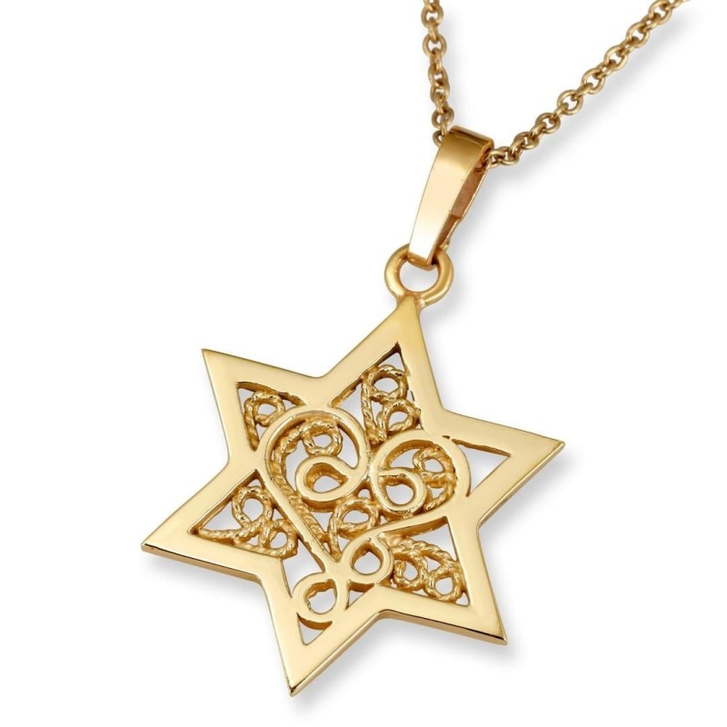 Rafael Jewelry Étoile de David en or 14 carats avec motif en filigrane de cœur d'amour