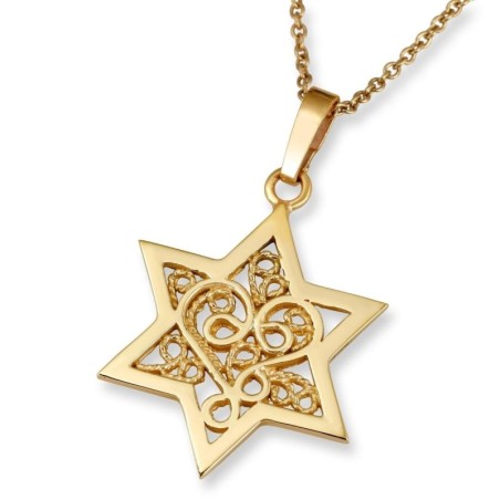 Rafael Jewelry Étoile de David en or 14 carats avec motif en filigrane de cœur d'amour