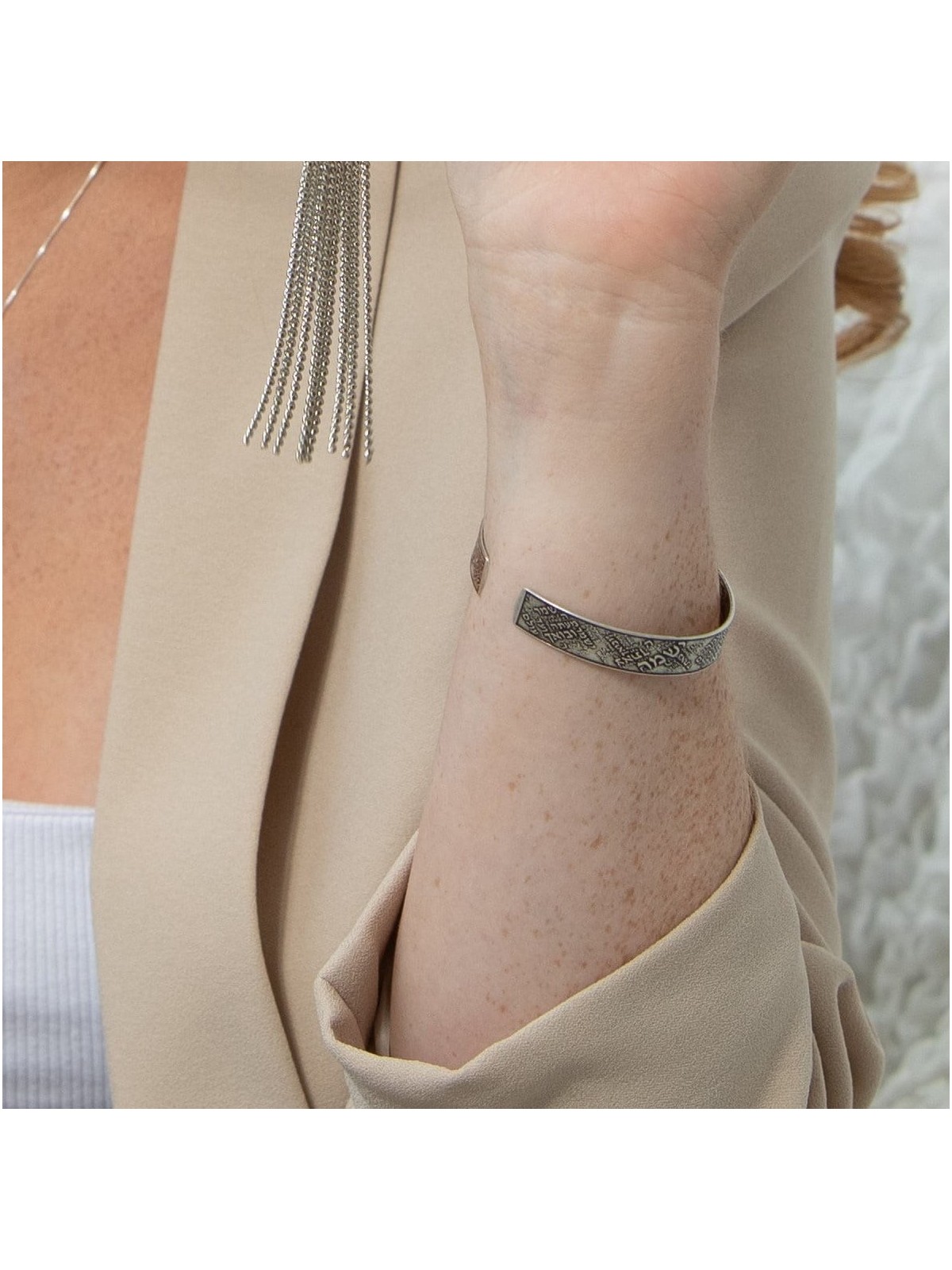 925 Blackened Sterling Silver Shir Lamaalot (Psalm 121) Open Bracelet