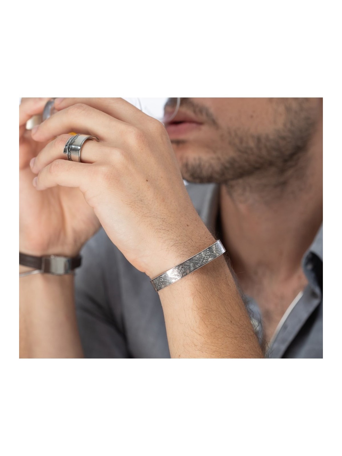 925 Blackened Sterling Silver Shir Lamaalot (Psalm 121) Open Bracelet