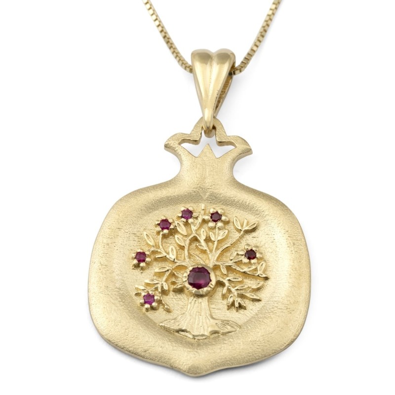 Luxueux collier pendentif grenade en or jaune 14 carats avec rubis-accent