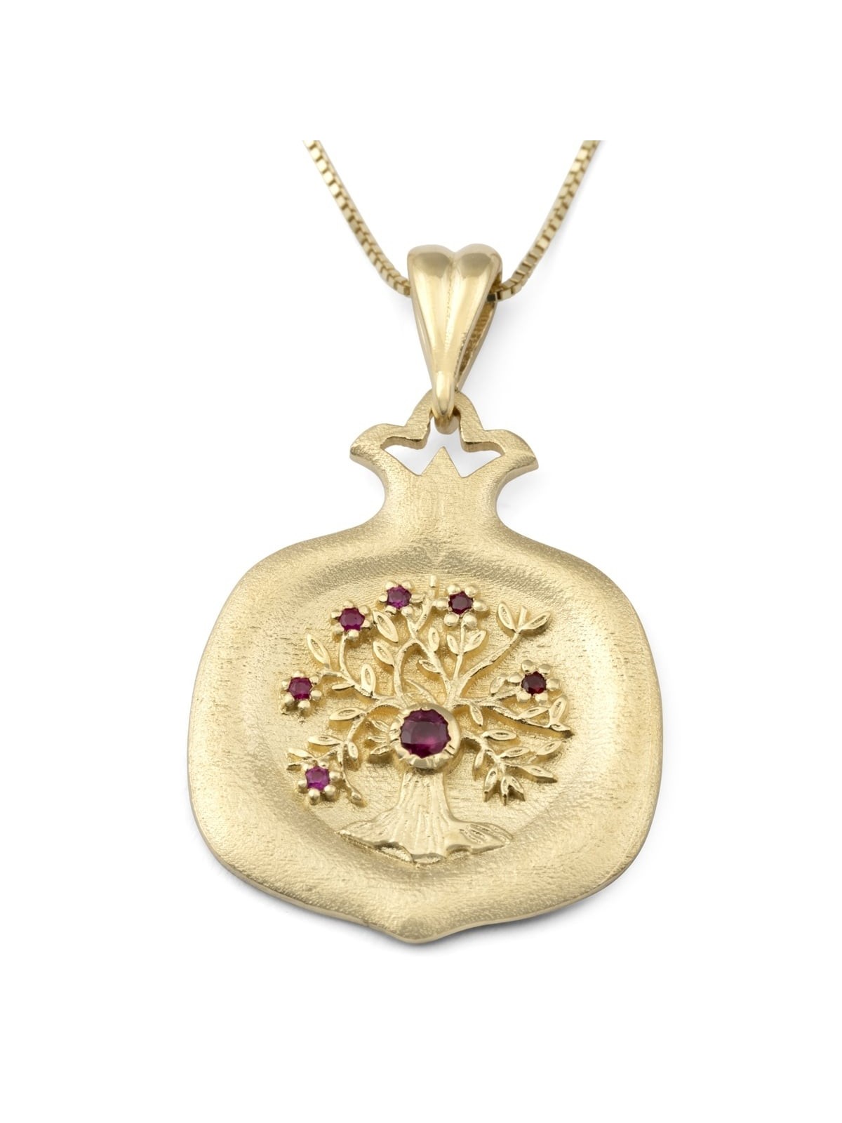 Luxueux collier pendentif grenade en or jaune 14 carats avec rubis-accent