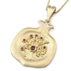 Luxurious 14K Yellow Gold Pomegranate Pendant Necklace With Ruby-Accen