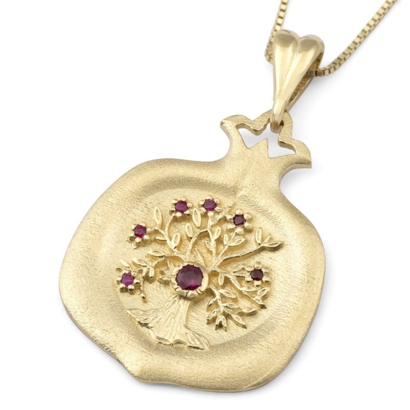 Luxueux collier pendentif grenade en or jaune 14 carats avec rubis-accent