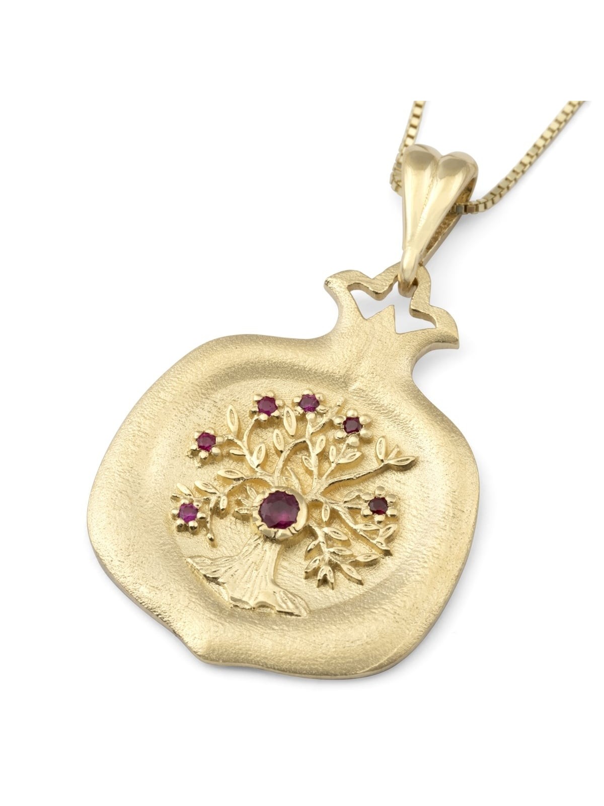 Luxueux collier pendentif grenade en or jaune 14 carats avec rubis-accent