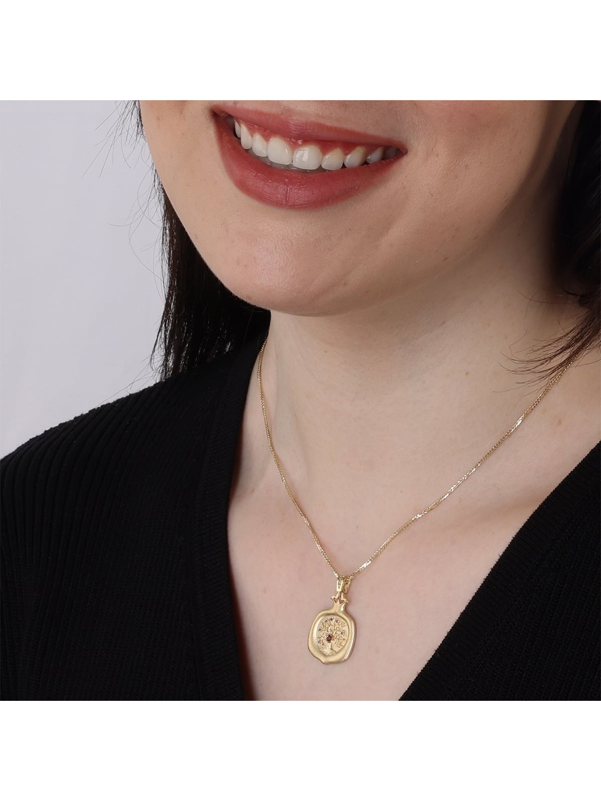 Luxurious 14K Yellow Gold Pomegranate Pendant Necklace With Ruby-Accen