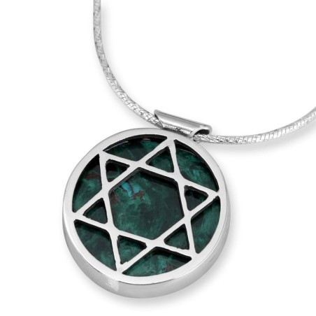 Collier cercle en argent sterling et pierre d'Eilat avec étoile de David Des