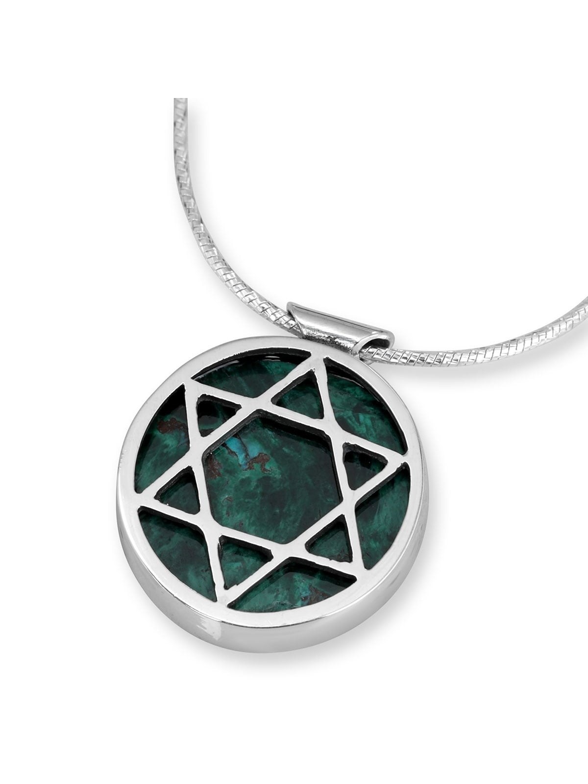 Collier cercle en argent sterling et pierre d'Eilat avec étoile de David Des