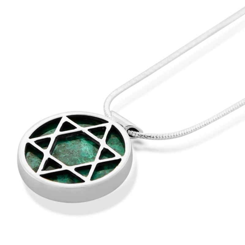 Collier cercle en argent sterling et pierre d'Eilat avec étoile de David Des