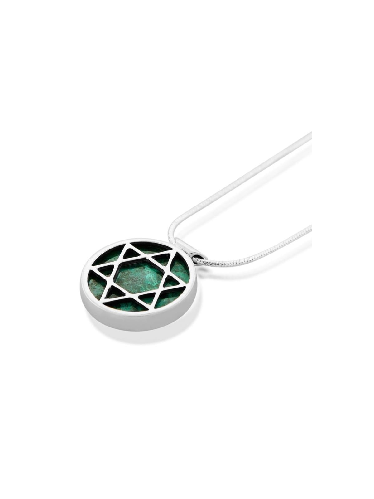 Sterling Silver and Eilat Stone Circle Necklace With Star of David Des