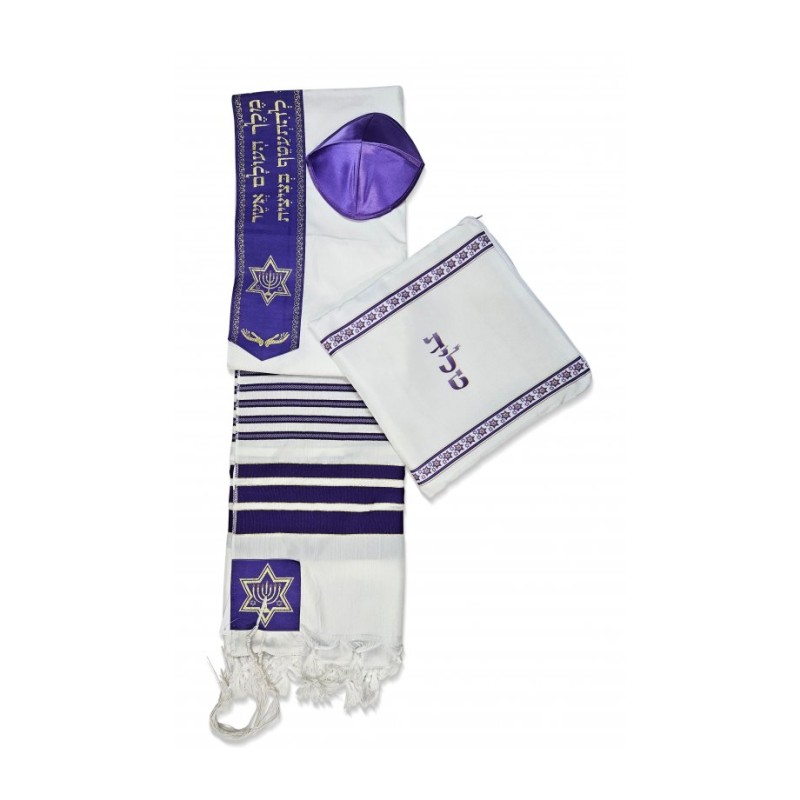 Ateret Acrylic Purple Tallit Set Menorah Star of D... | Modern Tallits