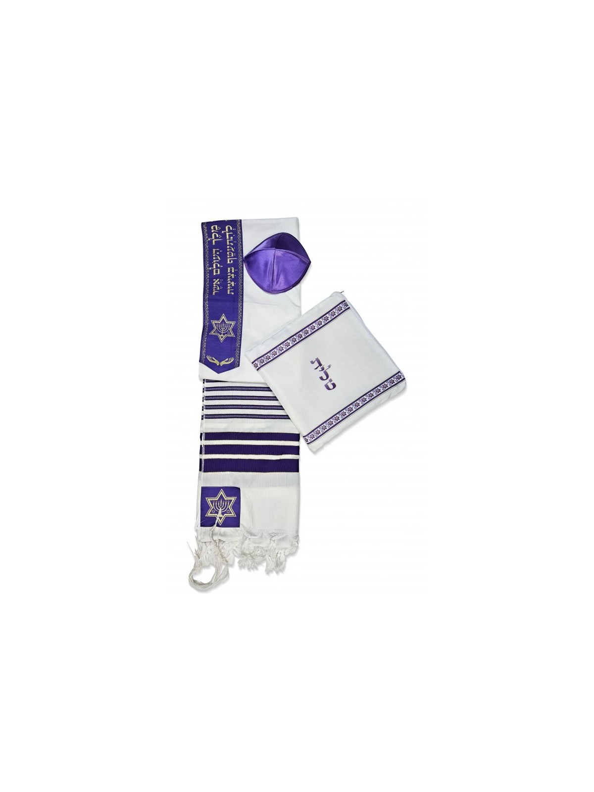 Ateret Acrylic Purple Tallit Set Menorah Star of D... | Modern Tallits
