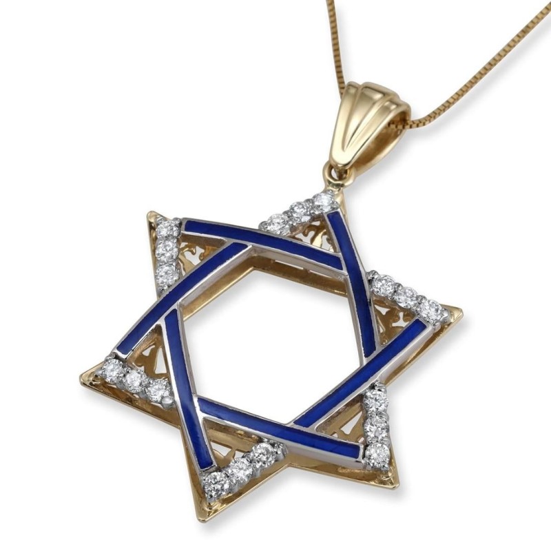 Anbinder Jewelry Pendentif étoile de David extra large en or 14 carats avec diamo