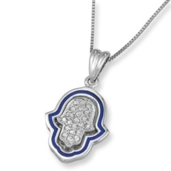 Anbinder Jewelry 14K White Gold Diamond Hamsa Pendant with Blue Enamel