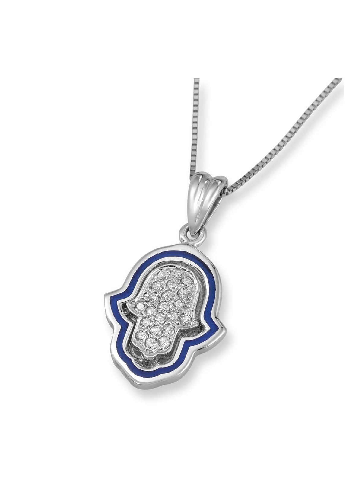 Anbinder Jewelry Pendentif Hamsa en or blanc 14 carats avec diamant et émail bleu