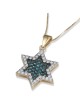 Pendentif étoile de David en or jaune 14 carats avec grand diamant blanc et bleu