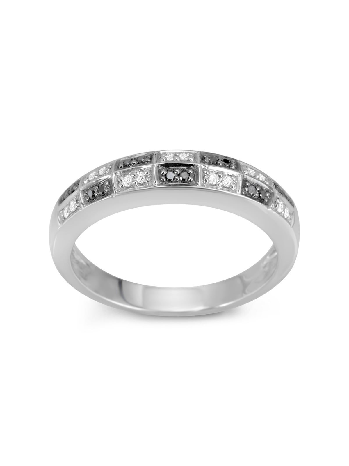 14K White Gold Designer Ring With Diamond Checkered Pattern