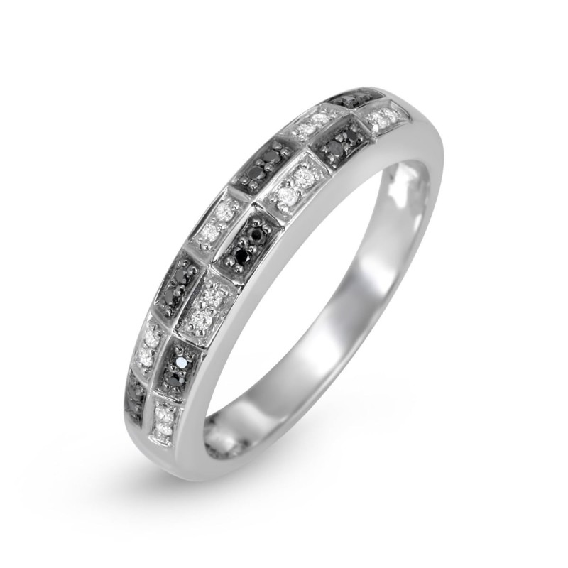 Bague de créateur en or blanc 14 carats avec motif à carreaux en diamant
