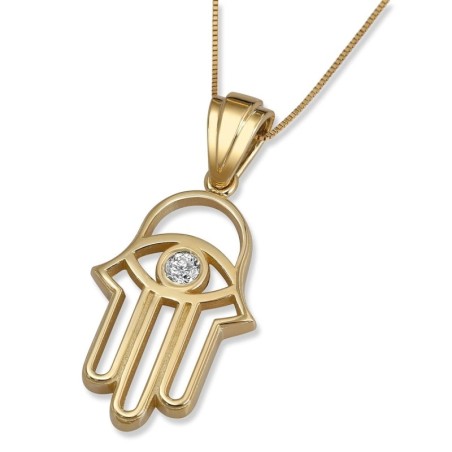 Pendentif Hamsa Evil Eye en or 14 carats avec diamant