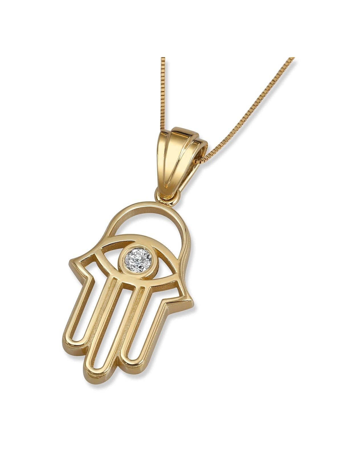 Pendentif Hamsa Evil Eye en or 14 carats avec diamant