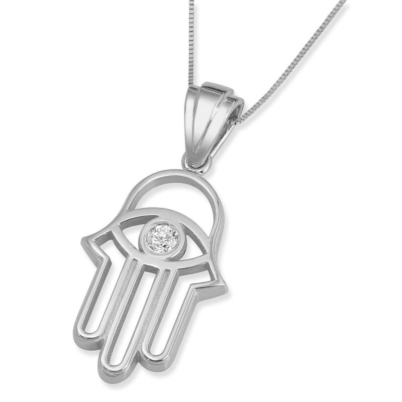 14K Gold Hamsa Evil Eye Pendant with Diamond