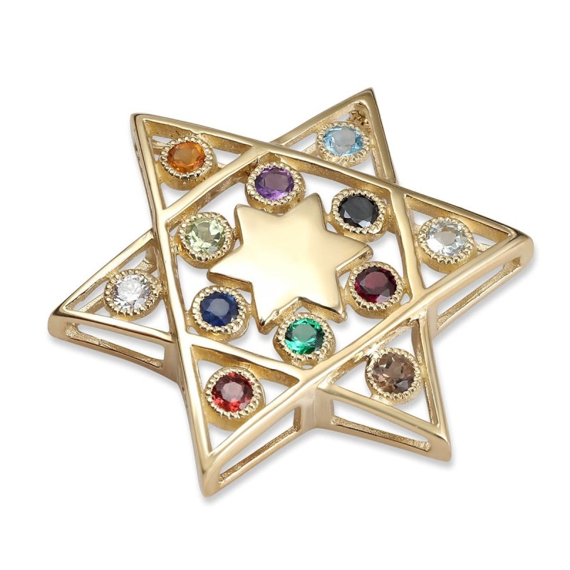 14K Yellow Gold Hollow Out Star of David Hoshen (Twelve Tribes of Isra