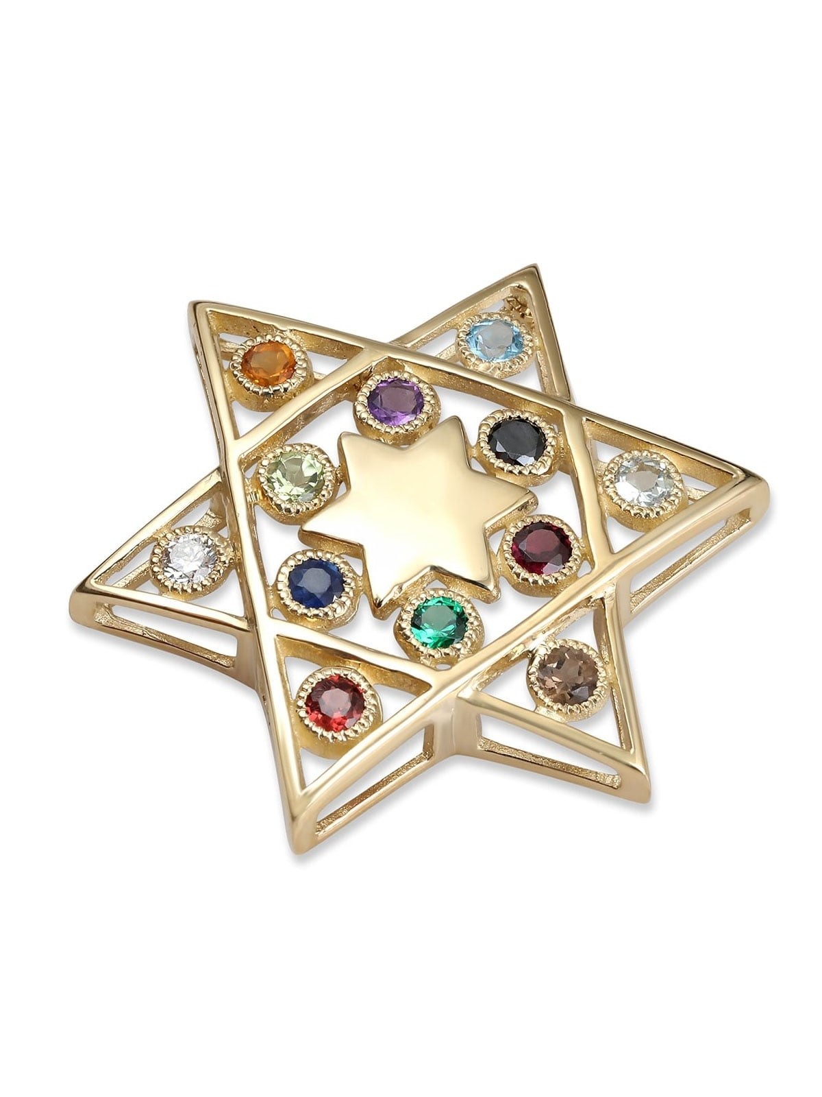 14K Yellow Gold Hollow Out Star of David Hoshen (Twelve Tribes of Isra