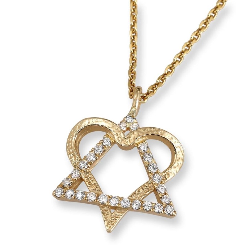 Rafael Jewelry Pendentif étoile de David en forme de cœur d'amour en or 14 carats avec diamants