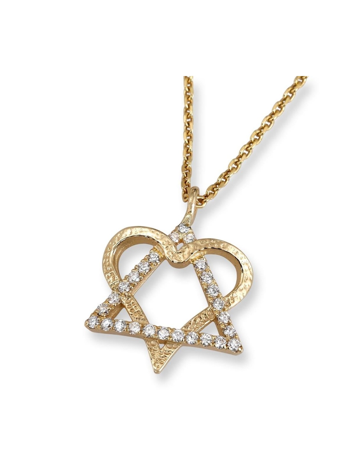 Rafael Jewelry Pendentif étoile de David en forme de cœur d'amour en or 14 carats avec diamants