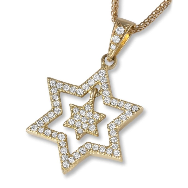 Pendentif double étoile de David incrusté de diamants en or 18 carats