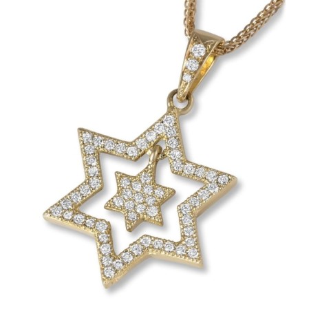 Pendentif double étoile de David incrusté de diamants en or 18 carats