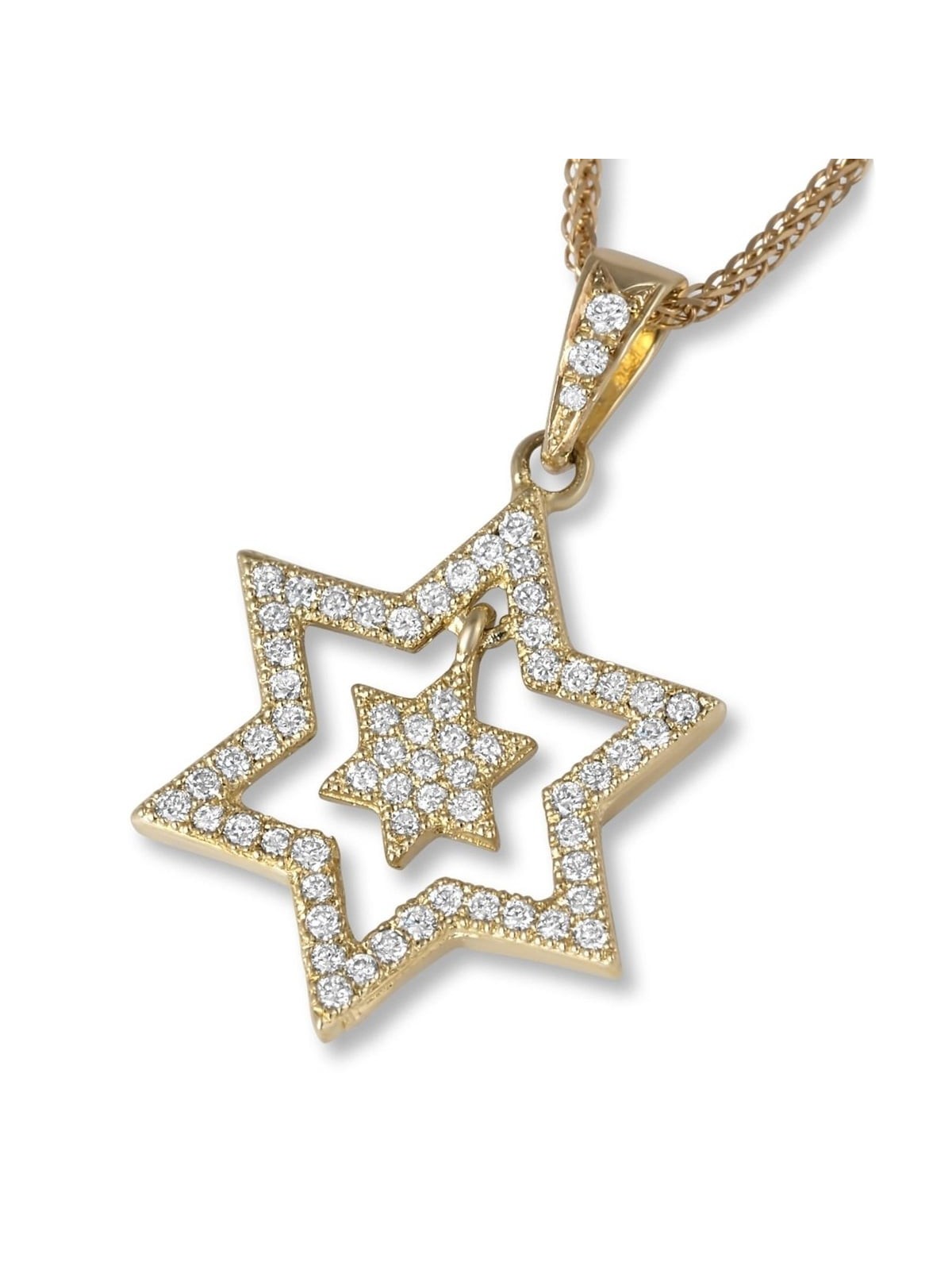 18K Gold Diamond Encrusted Double Star of David Pendant