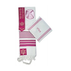 Ateret Acrylic Tallit Set Pink Stripes ... | Women Tallit Prayer Shawl